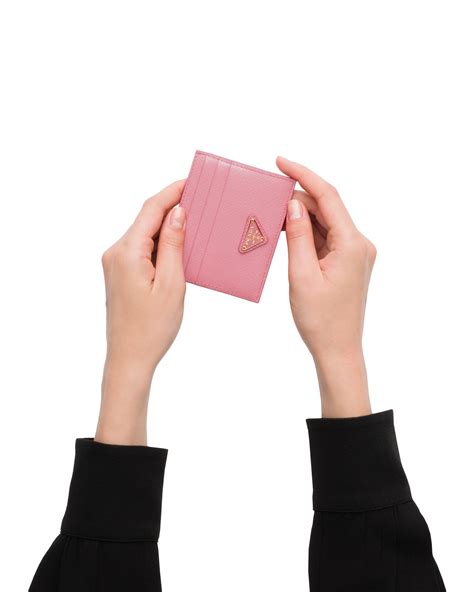 Black/pale Pink Saffiano Leather Card Holder 